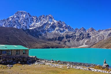 Gokyo Lake in Nepal, with turquoise water, snow Capped mountains