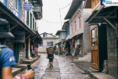 Porter with a load walking in the path of lukla