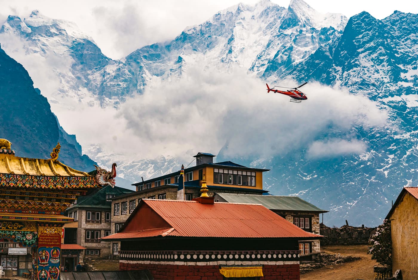 Heli over the everest tengboche monastery- Everest Trekking