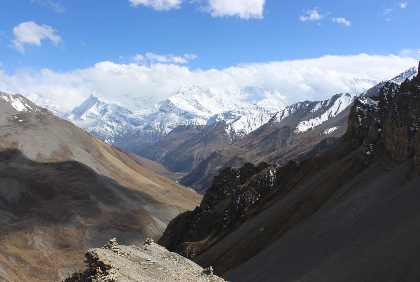 Stunning view of Annapurna II and surrounding valleys along the Annapurna Circuit