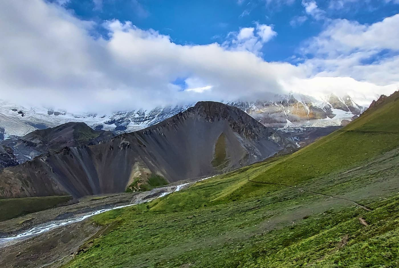 Scenic landscape near Thorong La Pass on the Annapurna Circuit