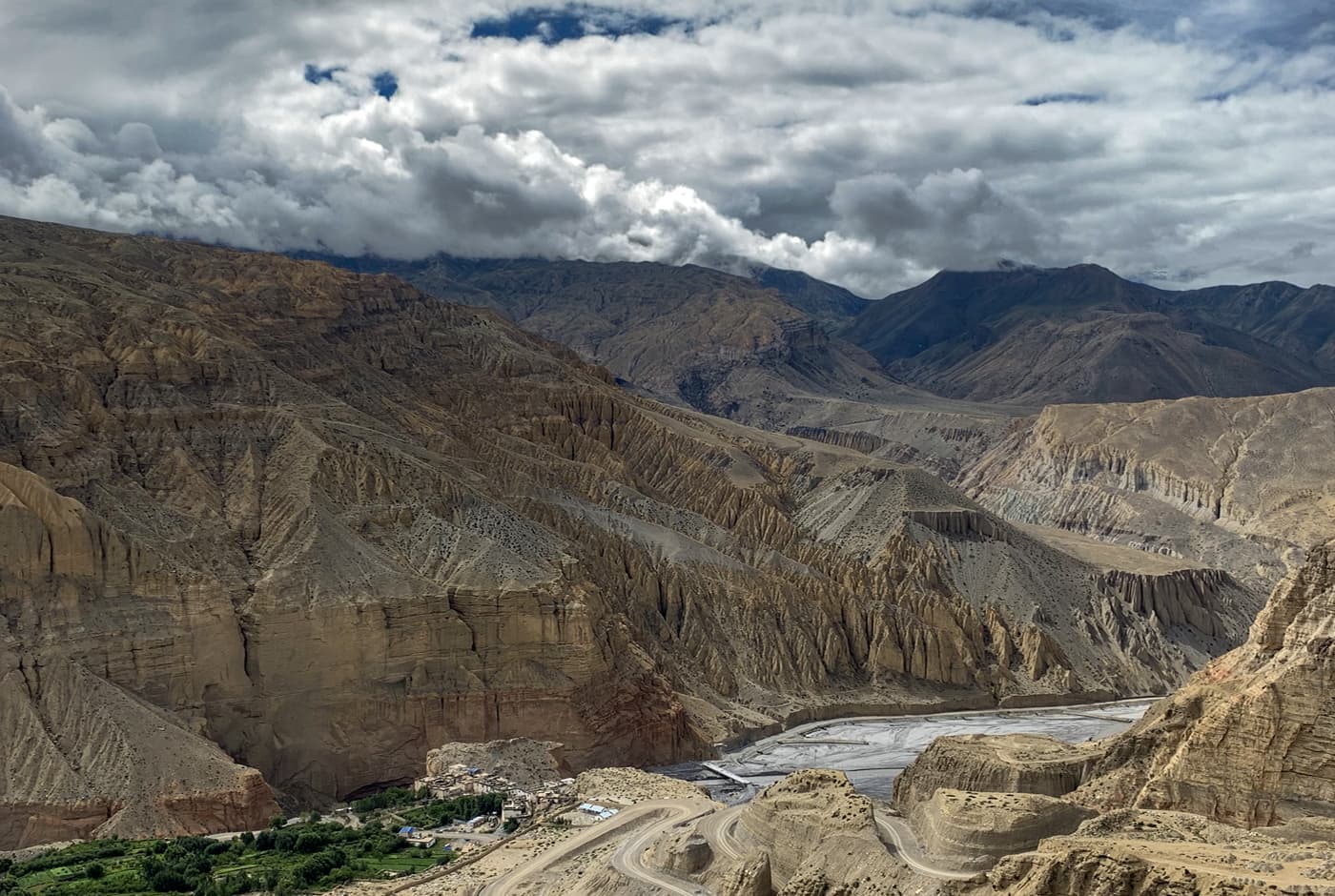 A view of the rugged, arid landscape of Upper Mustang Nepal