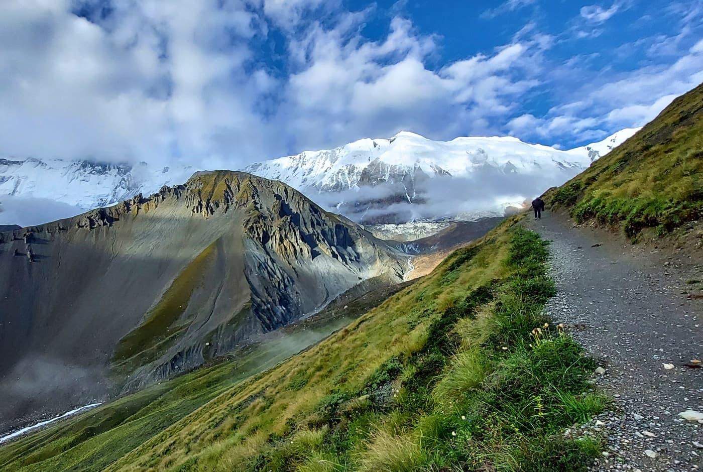 Hiking towards Thorong Peak and Khatung Kang on the Annapurna Circuit