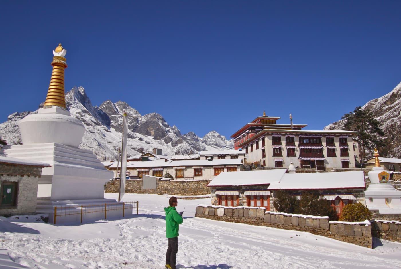 Stupas and Hotel in Everest Region