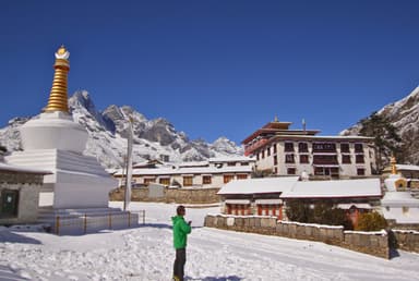 Stupas and Hotel in Everest Region