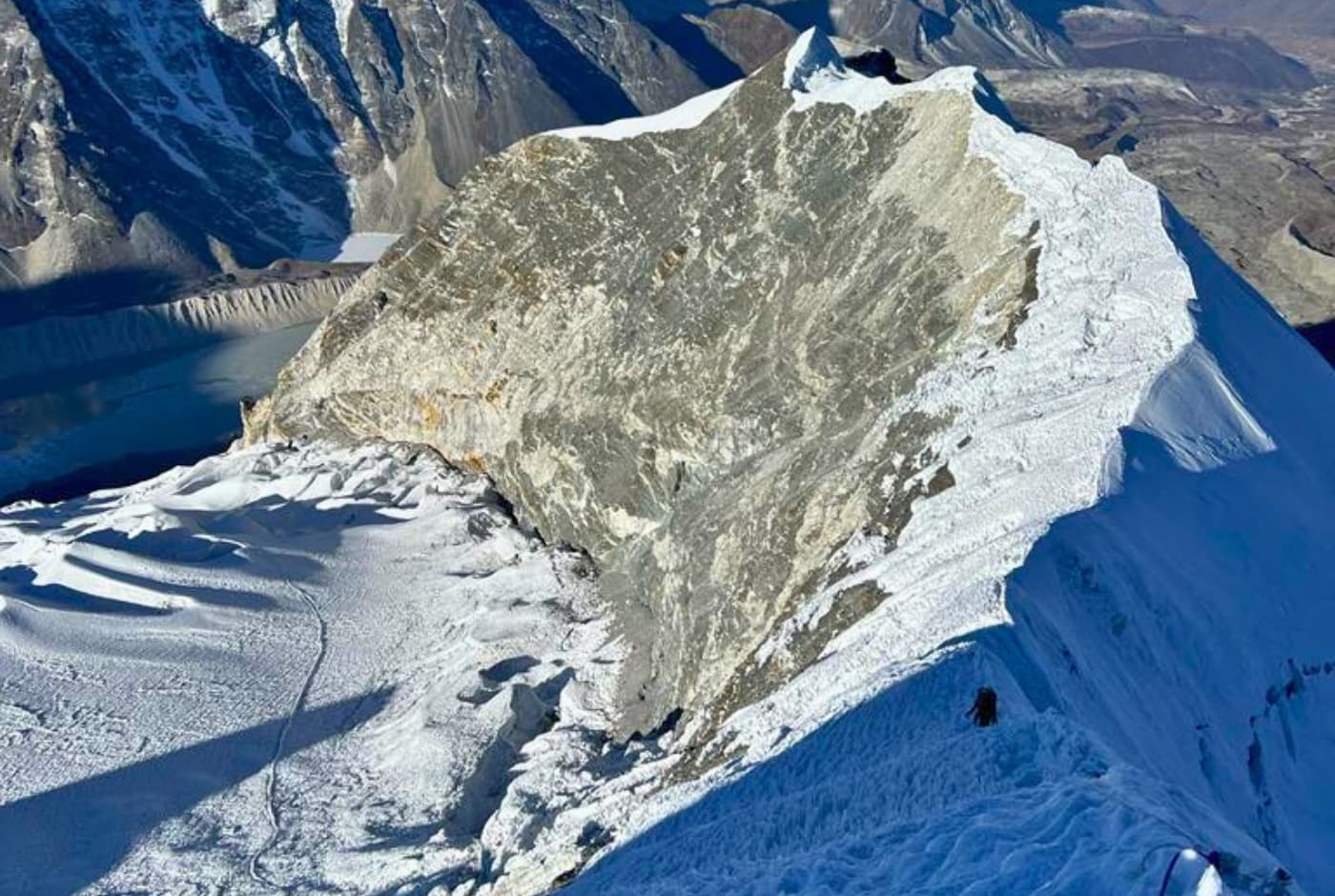 Aerial view of snow Covered mountain ridges and valleys