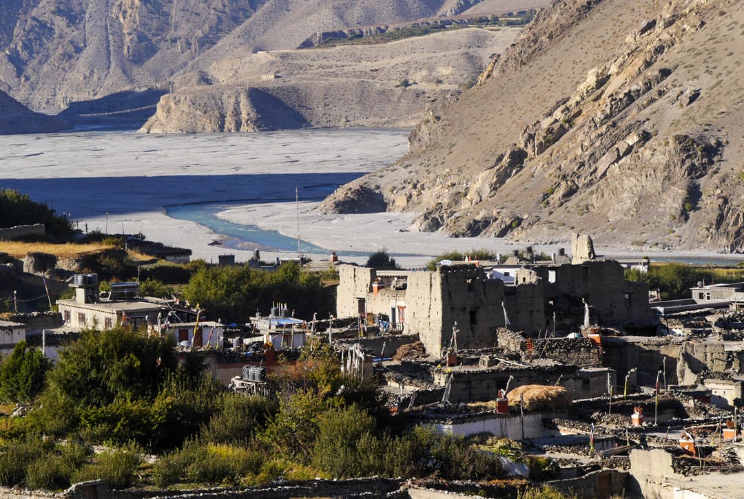 The Stone Houses Of Kagbeni Village Situated At The Kali Gandaki Riverbed Entrance To The Restricted Upper Mustang Trekking Region