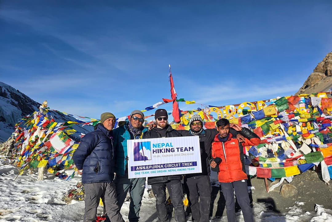Trekkers At Thorong La Pass