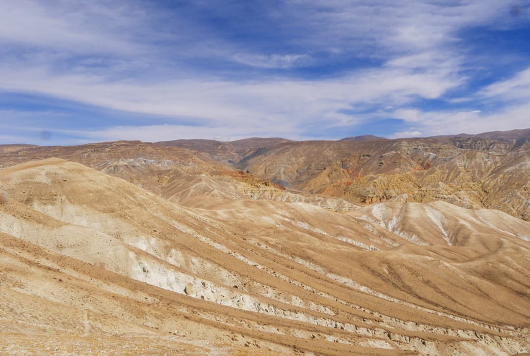 Vast Barren Multi Colored Eroded Plateau Landscape Surrounding Lo Manthang