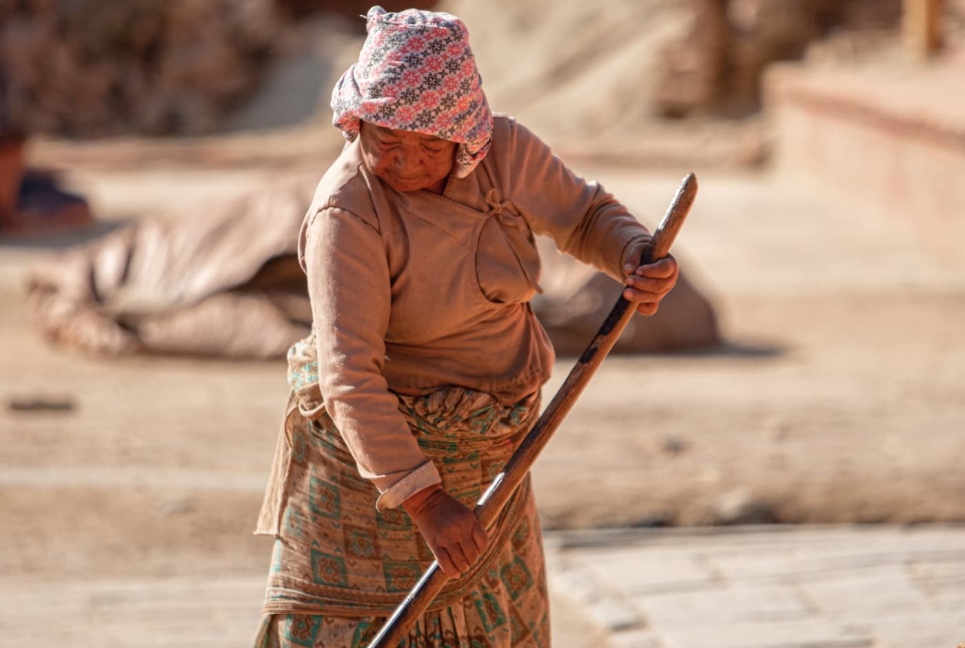 Drying the grains typical nepali style Kathmandu Nepal